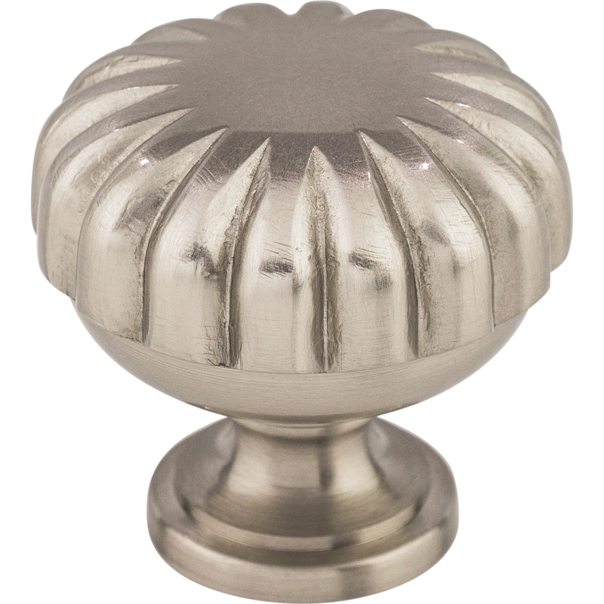 Worldwide Flooring Design Center Melon Knob 1 1/4 Inch Brushed Satin Nickel Melon Knob 1 1/4 Inch Brushed Satin Nickel Top Knobs Decorative Hardware