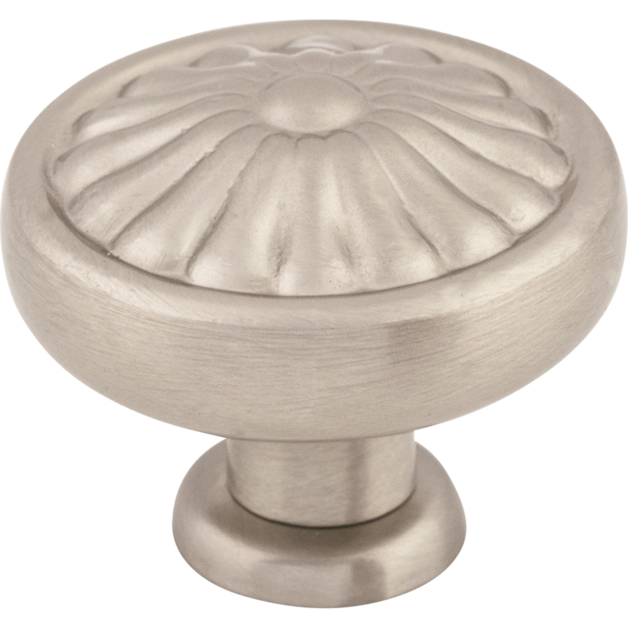 Worldwide Flooring Design Center Flower Knob 1 1/4 Inch Brushed Satin Nickel Flower Knob 1 1/4 Inch Brushed Satin Nickel Top Knobs Decorative Hardware