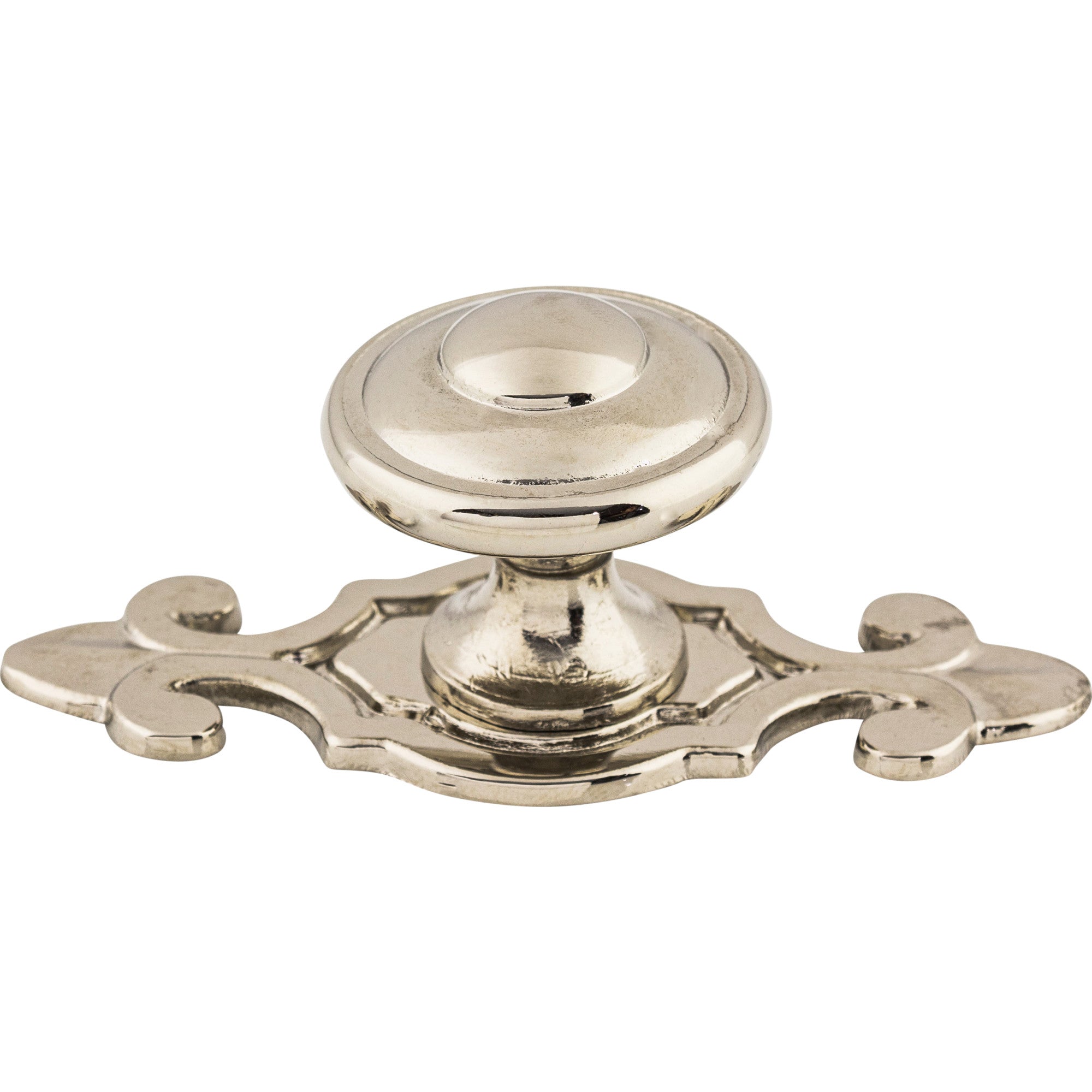 Worldwide Flooring Design Center Canterbury Knob 1 1/4 Inch w/Backplate Polished Nickel Canterbury Knob 1 1/4 Inch w/Backplate Polished Nickel Top Knobs Decorative Hardware