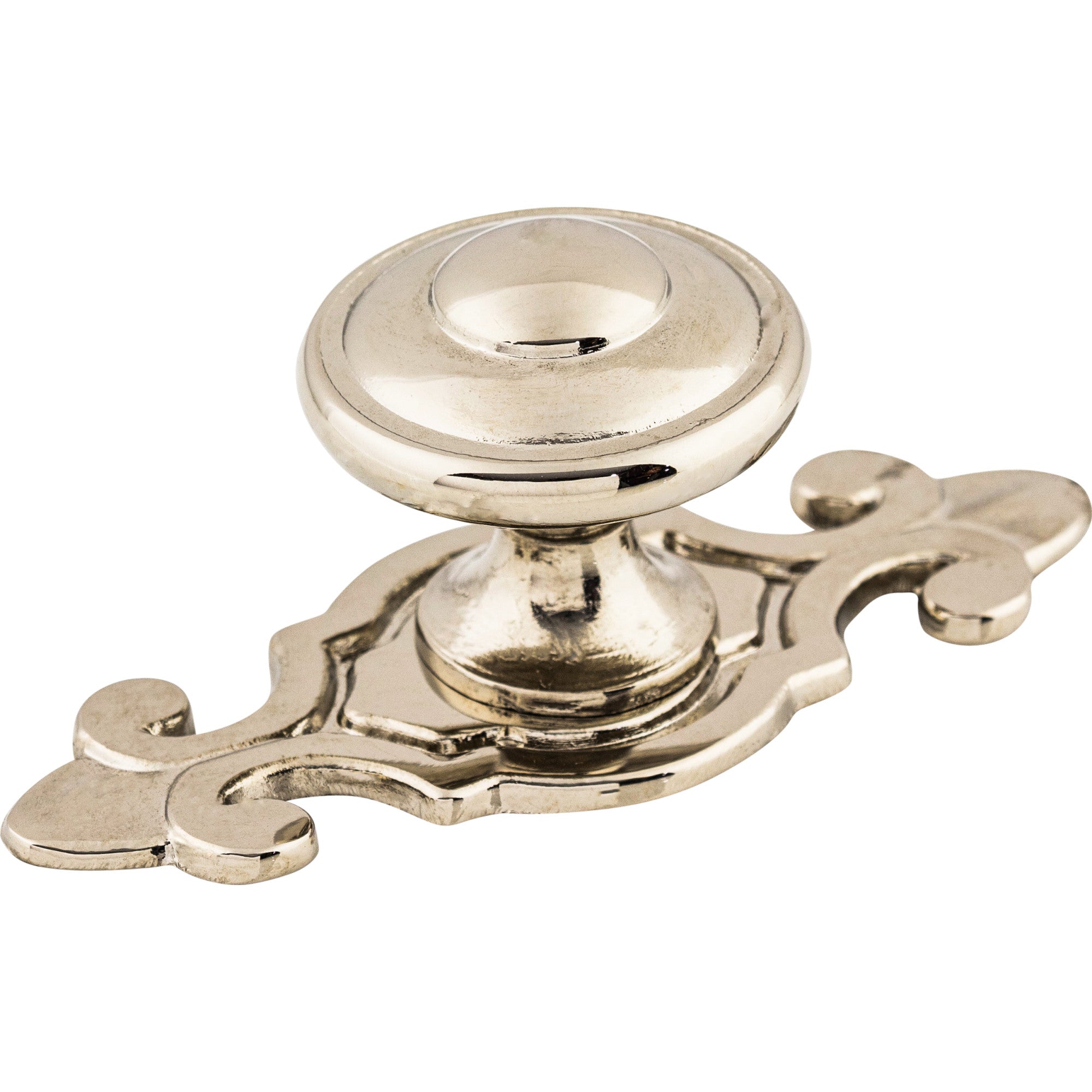 Worldwide Flooring Design Center Canterbury Knob 1 1/4 Inch w/Backplate Polished Nickel Canterbury Knob 1 1/4 Inch w/Backplate Polished Nickel Top Knobs Decorative Hardware