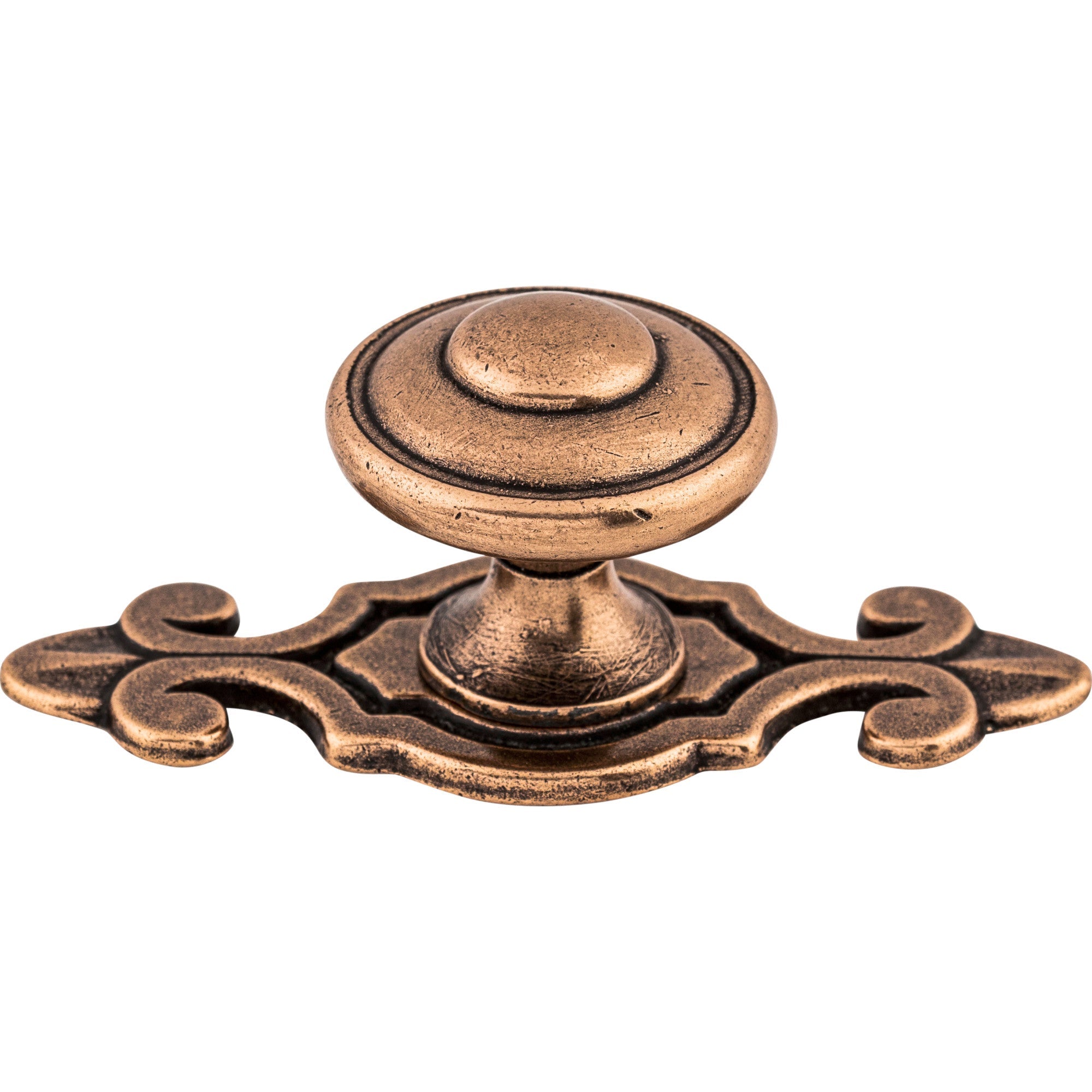 Worldwide Flooring Design Center Canterbury Knob 1 1/4 Inch w/Backplate Old English Copper Canterbury Knob 1 1/4 Inch w/Backplate Old English Copper Top Knobs Decorative Hardware