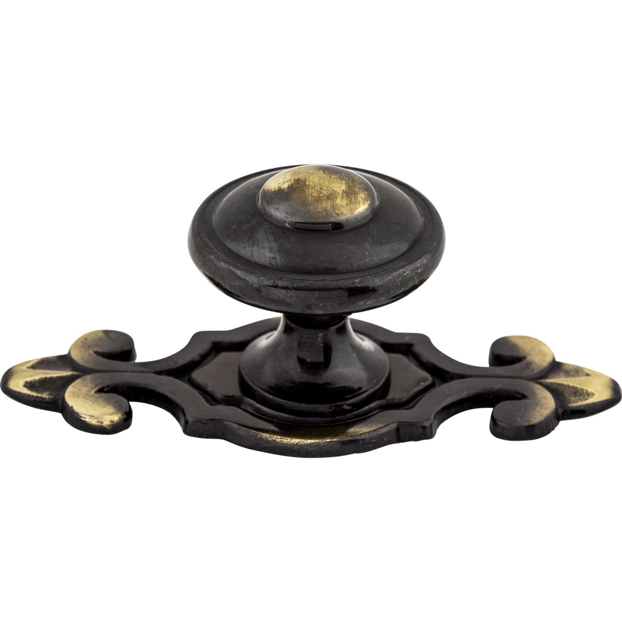 Worldwide Flooring Design Center Canterbury Knob 1 1/4 Inch w/Backplate Dark Antique Brass Canterbury Knob 1 1/4 Inch w/Backplate Dark Antique Brass Top Knobs Decorative Hardware