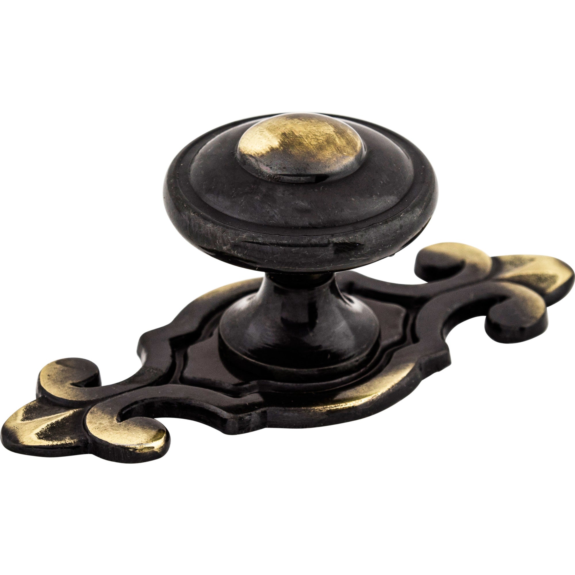 Worldwide Flooring Design Center Canterbury Knob 1 1/4 Inch w/Backplate Dark Antique Brass Canterbury Knob 1 1/4 Inch w/Backplate Dark Antique Brass Top Knobs Decorative Hardware