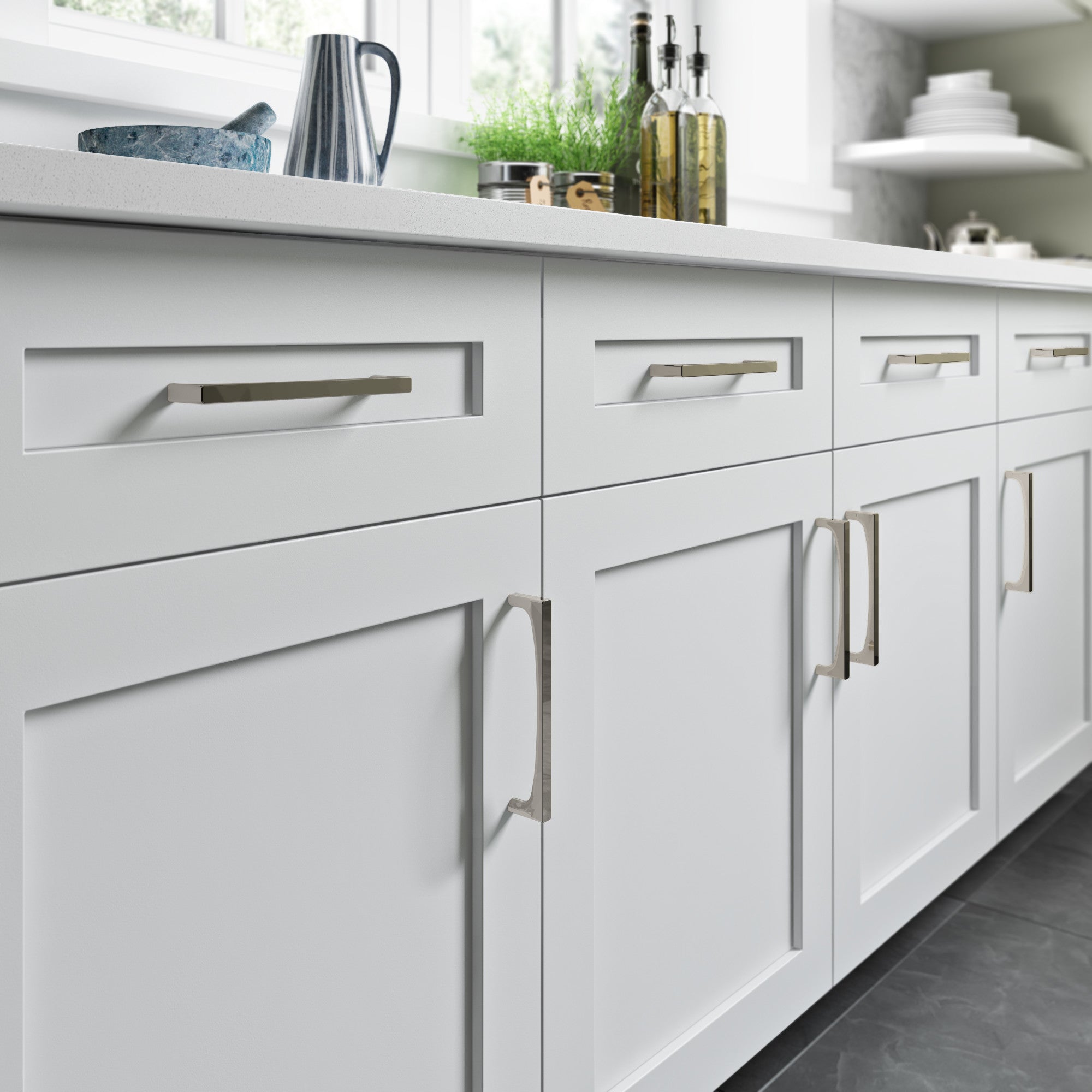 Worldwide Flooring Design Center Riverside Pull 6 5/16 Inch (c-c) Polished Nickel Riverside Pull 6 5/16 Inch (c-c) Polished Nickel Top Knobs Decorative Hardware