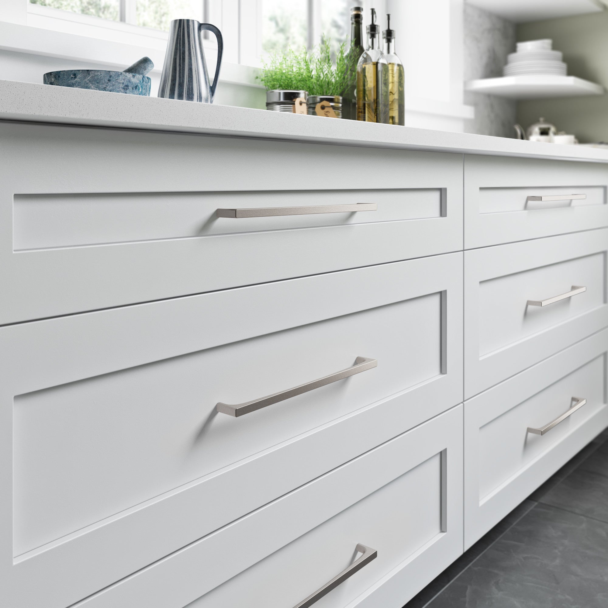 Worldwide Flooring Design Center Riverside Pull 12 Inch (c-c) Brushed Satin Nickel Riverside Pull 12 Inch (c-c) Brushed Satin Nickel Top Knobs Decorative Hardware