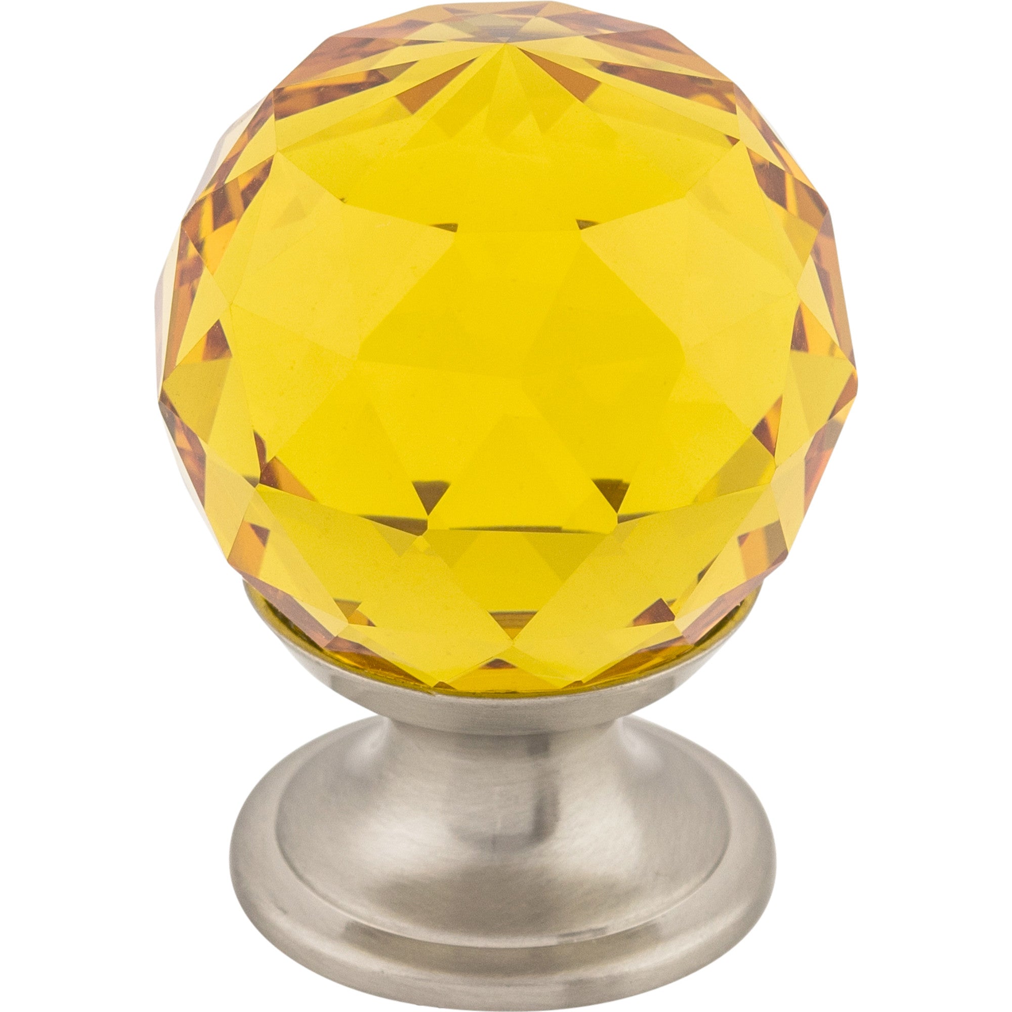 Worldwide Flooring Design Center Amber Crystal Knob 1 1/8 Inch Brushed Satin Nickel Base Amber Crystal Knob 1 1/8 Inch Brushed Satin Nickel Base Top Knobs Decorative Hardware