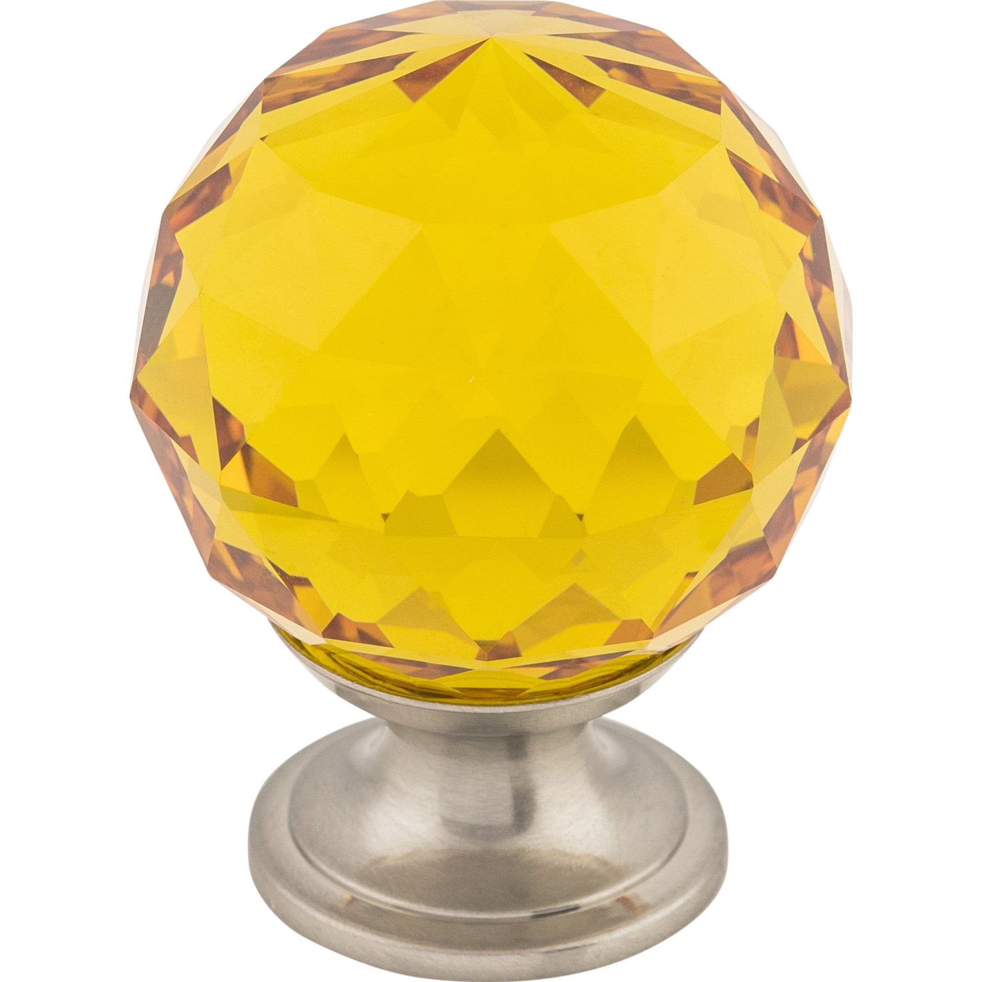 Worldwide Flooring Design Center Amber Crystal Knob 1 3/8 Inch Brushed Satin Nickel Base Amber Crystal Knob 1 3/8 Inch Brushed Satin Nickel Base Top Knobs Decorative Hardware