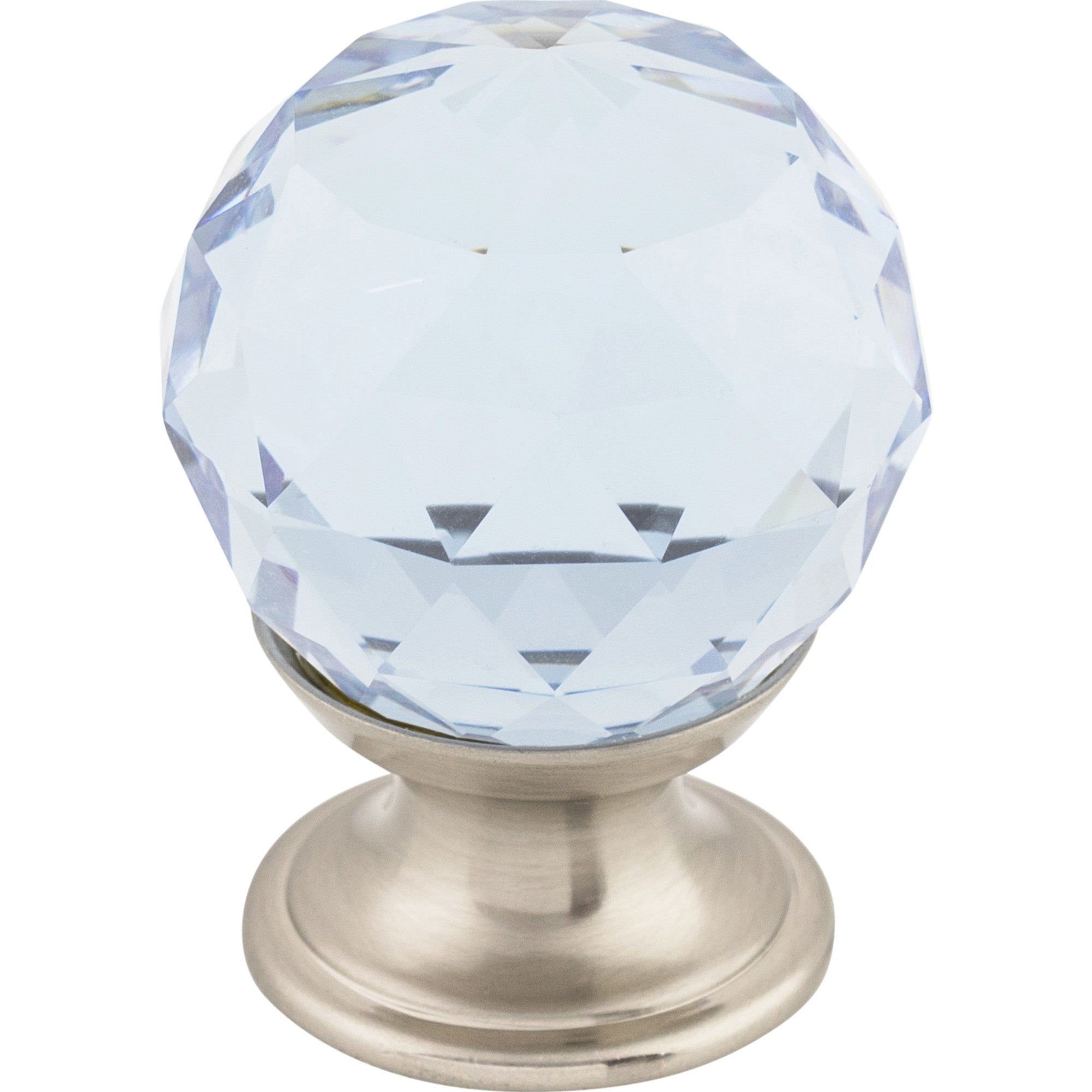 Worldwide Flooring Design Center Light Blue Crystal Knob 1 1/8 Inch Brushed Satin Nickel Base Light Blue Crystal Knob 1 1/8 Inch Brushed Satin Nickel Base Top Knobs Decorative Hardware