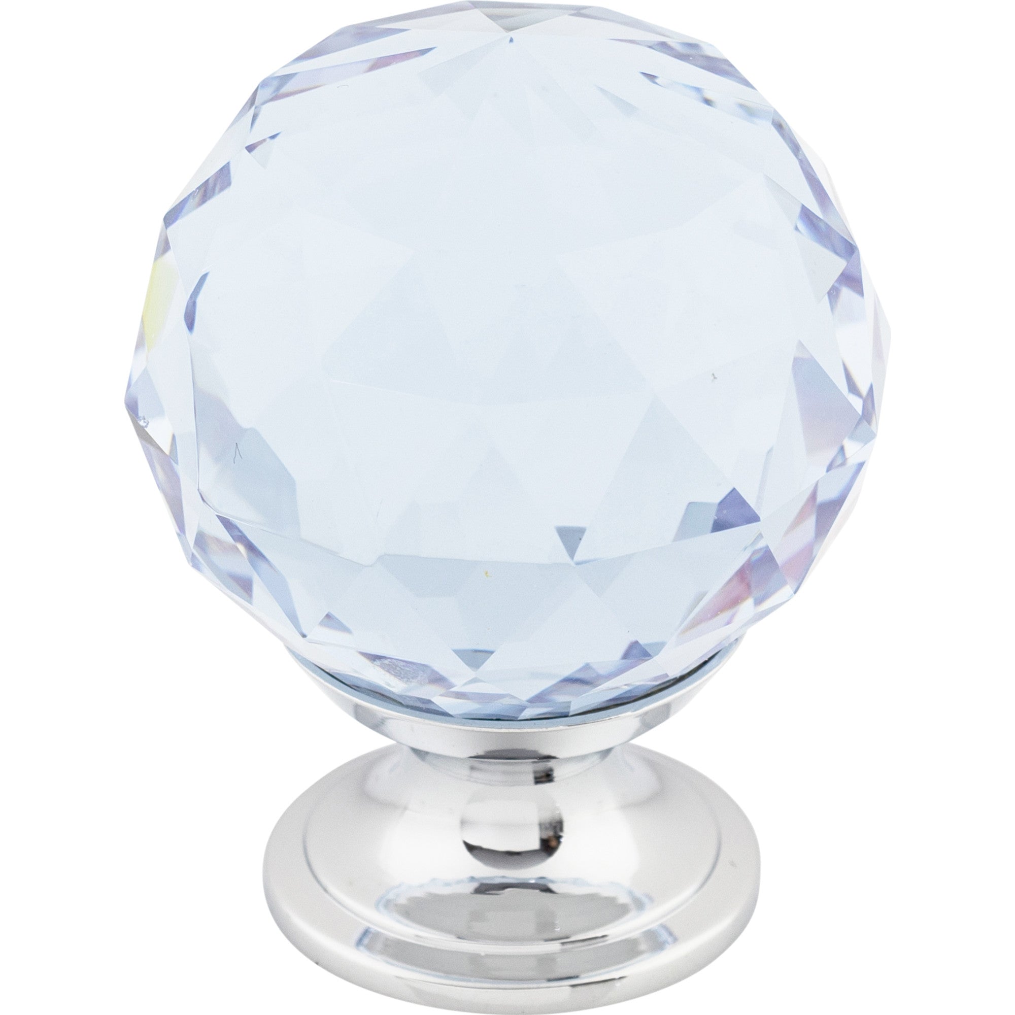 Worldwide Flooring Design Center Light Blue Crystal Knob 1 3/8 Inch Polished Chrome Base Light Blue Crystal Knob 1 3/8 Inch Polished Chrome Base Top Knobs Decorative Hardware