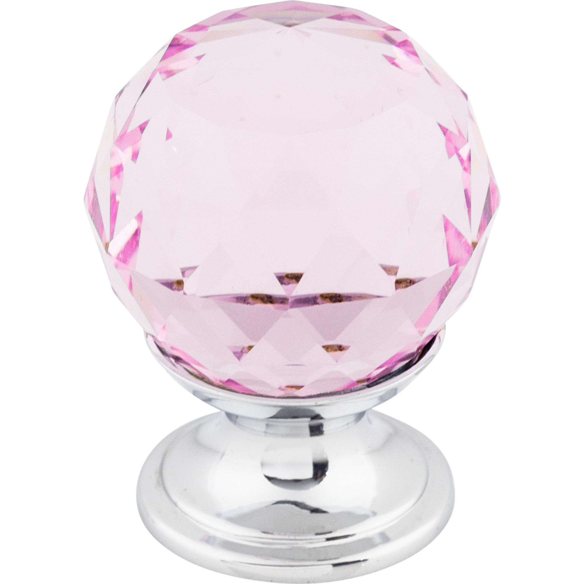 Worldwide Flooring Design Center Pink Crystal Knob 1 1/8 Inch Polished Chrome Base Pink Crystal Knob 1 1/8 Inch Polished Chrome Base Top Knobs Decorative Hardware