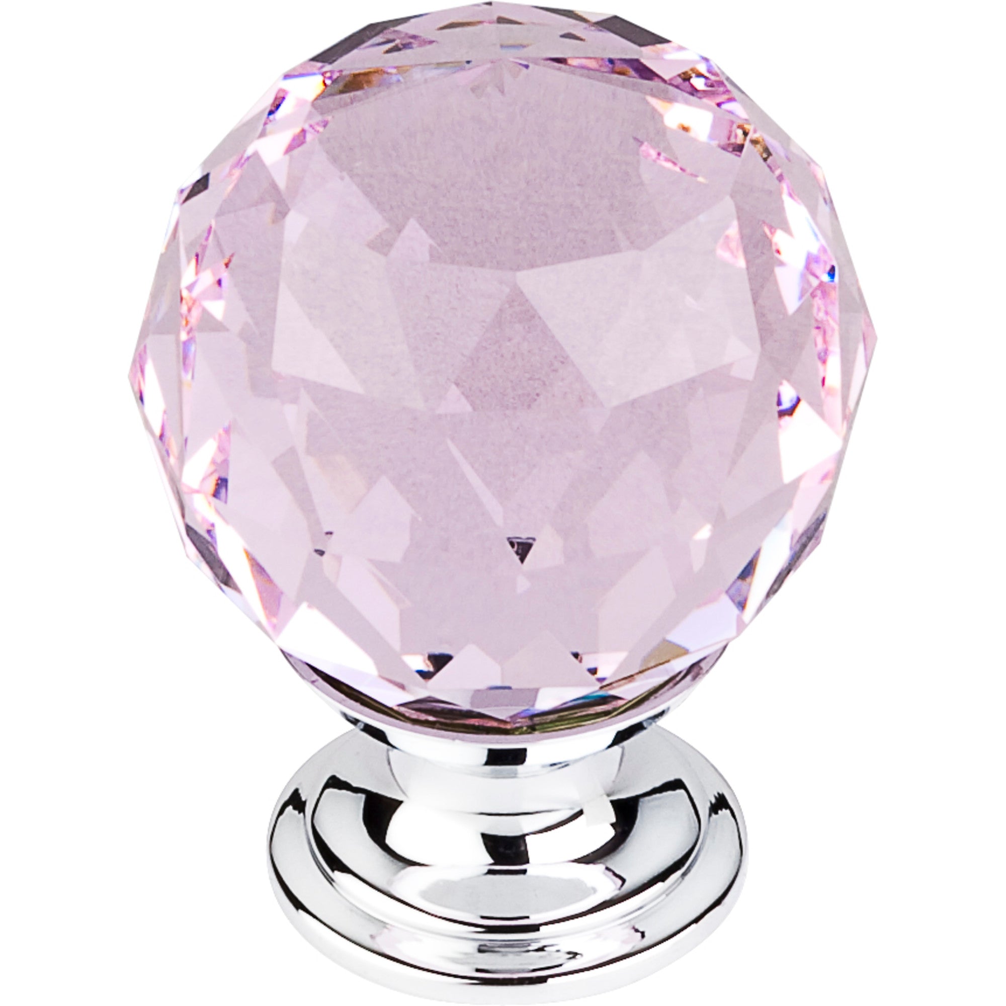 Worldwide Flooring Design Center Pink Crystal Knob 1 3/8 Inch Polished Chrome Base Pink Crystal Knob 1 3/8 Inch Polished Chrome Base Top Knobs Decorative Hardware
