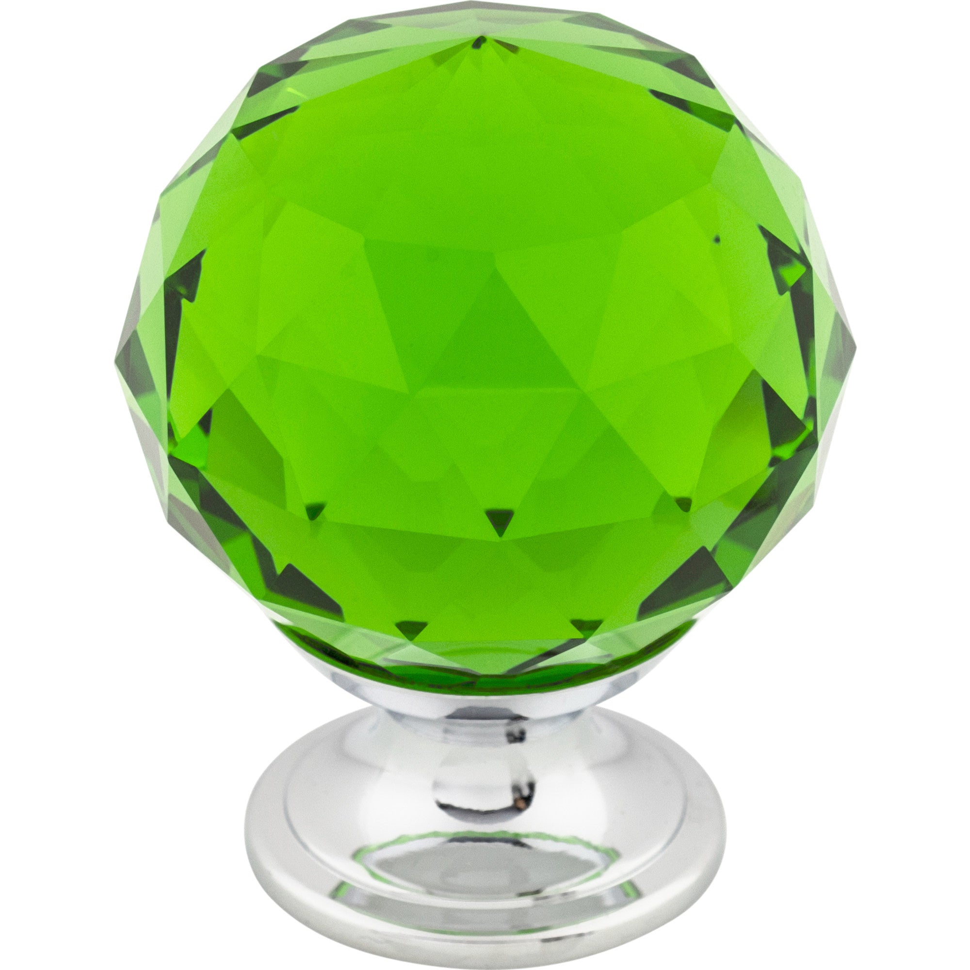 Worldwide Flooring Design Center Green Crystal Knob 1 3/8 Inch Polished Chrome Base Green Crystal Knob 1 3/8 Inch Polished Chrome Base Top Knobs Decorative Hardware