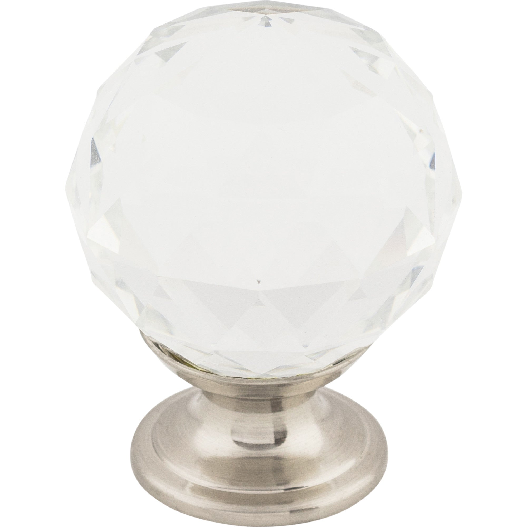 Worldwide Flooring Design Center Clear Crystal Knob 1 3/8 Inch Brushed Satin Nickel Base Clear Crystal Knob 1 3/8 Inch Brushed Satin Nickel Base Top Knobs Decorative Hardware
