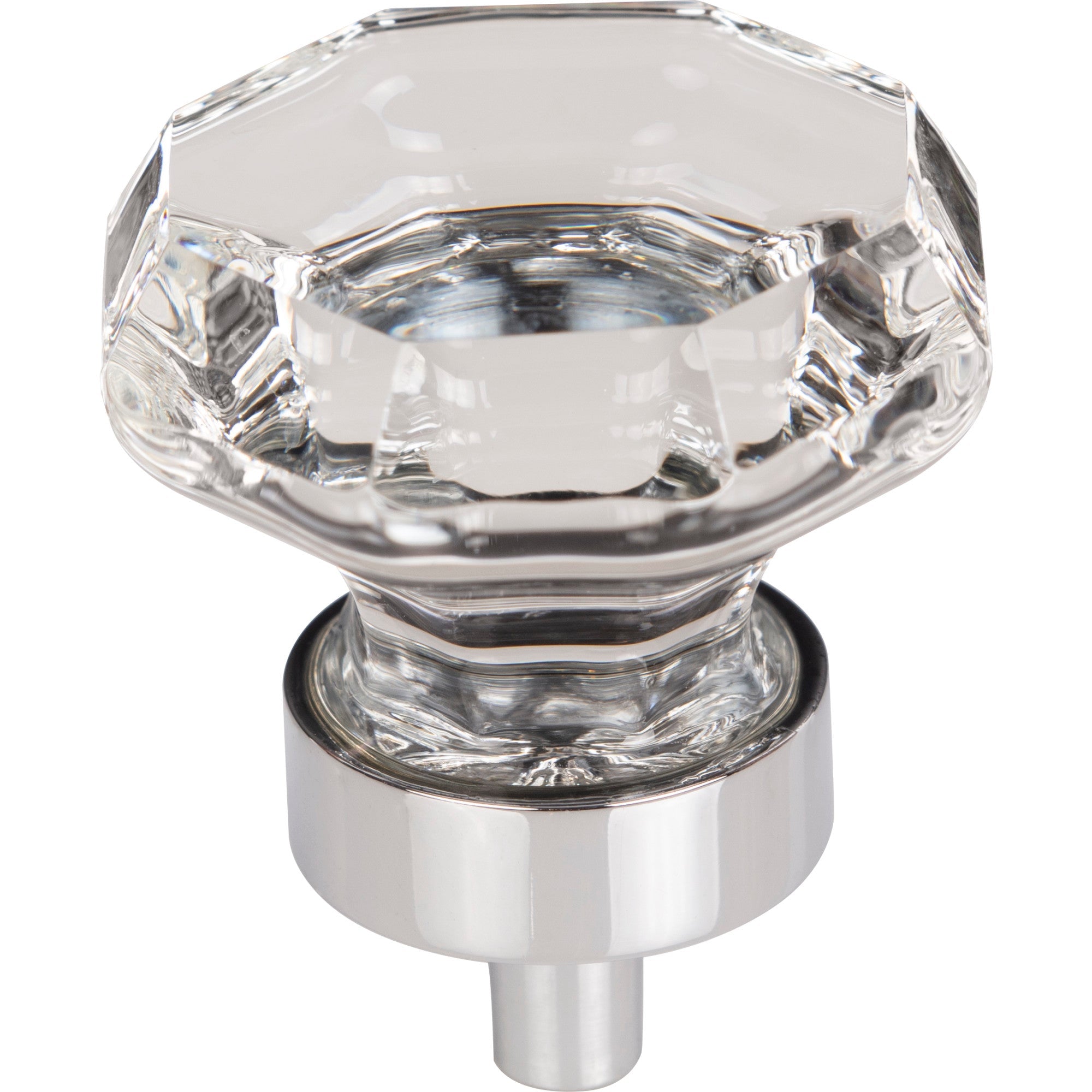 Worldwide Flooring Design Center Clear Octagon Crystal Knob 1 3/8 Inch Polished Chrome Base Clear Octagon Crystal Knob 1 3/8 Inch Polished Chrome Base Top Knobs Decorative Hardware