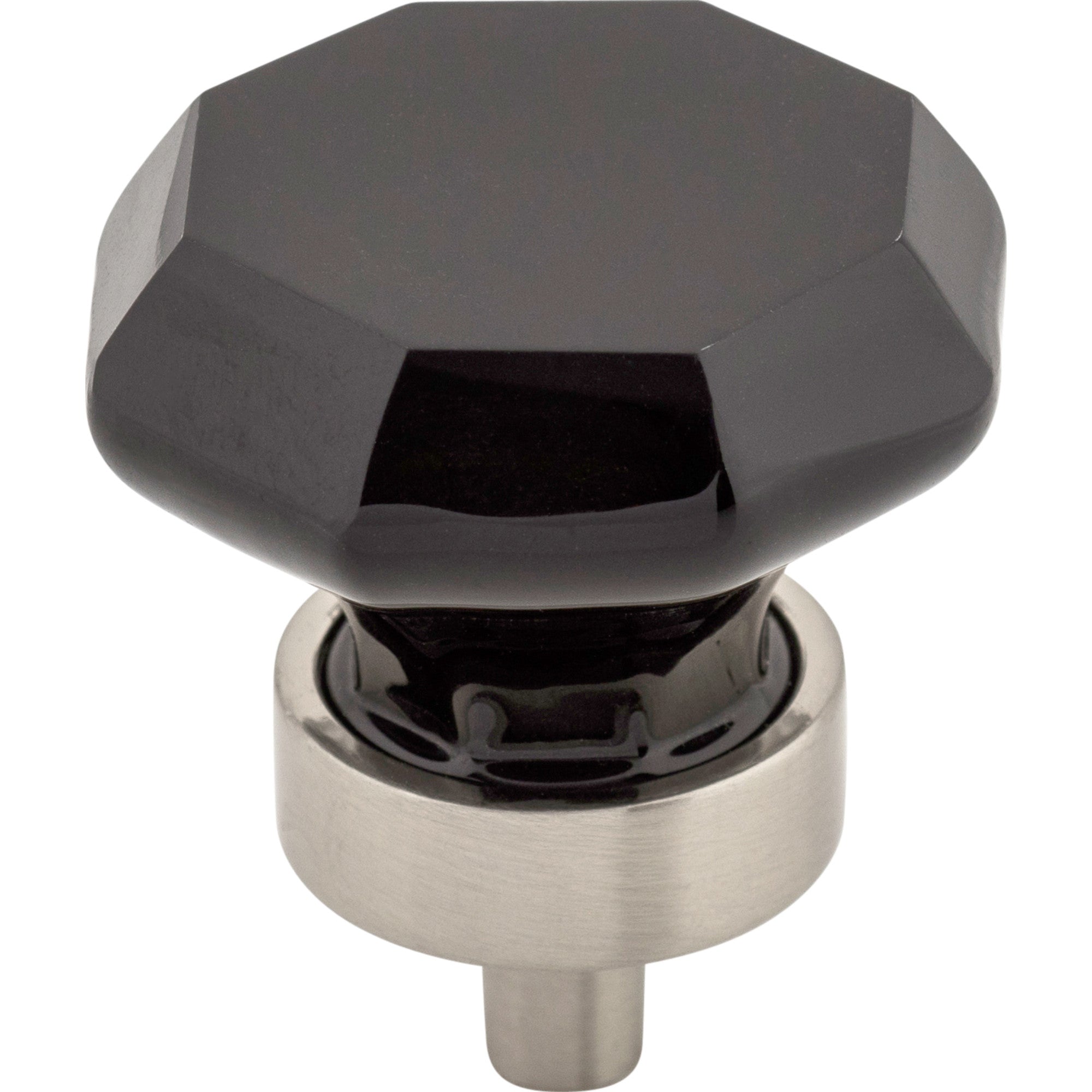 Worldwide Flooring Design Center Black Octagon Crystal Knob 1 3/8 Inch Brushed Satin Nickel Base Black Octagon Crystal Knob 1 3/8 Inch Brushed Satin Nickel Base Top Knobs Decorative Hardware