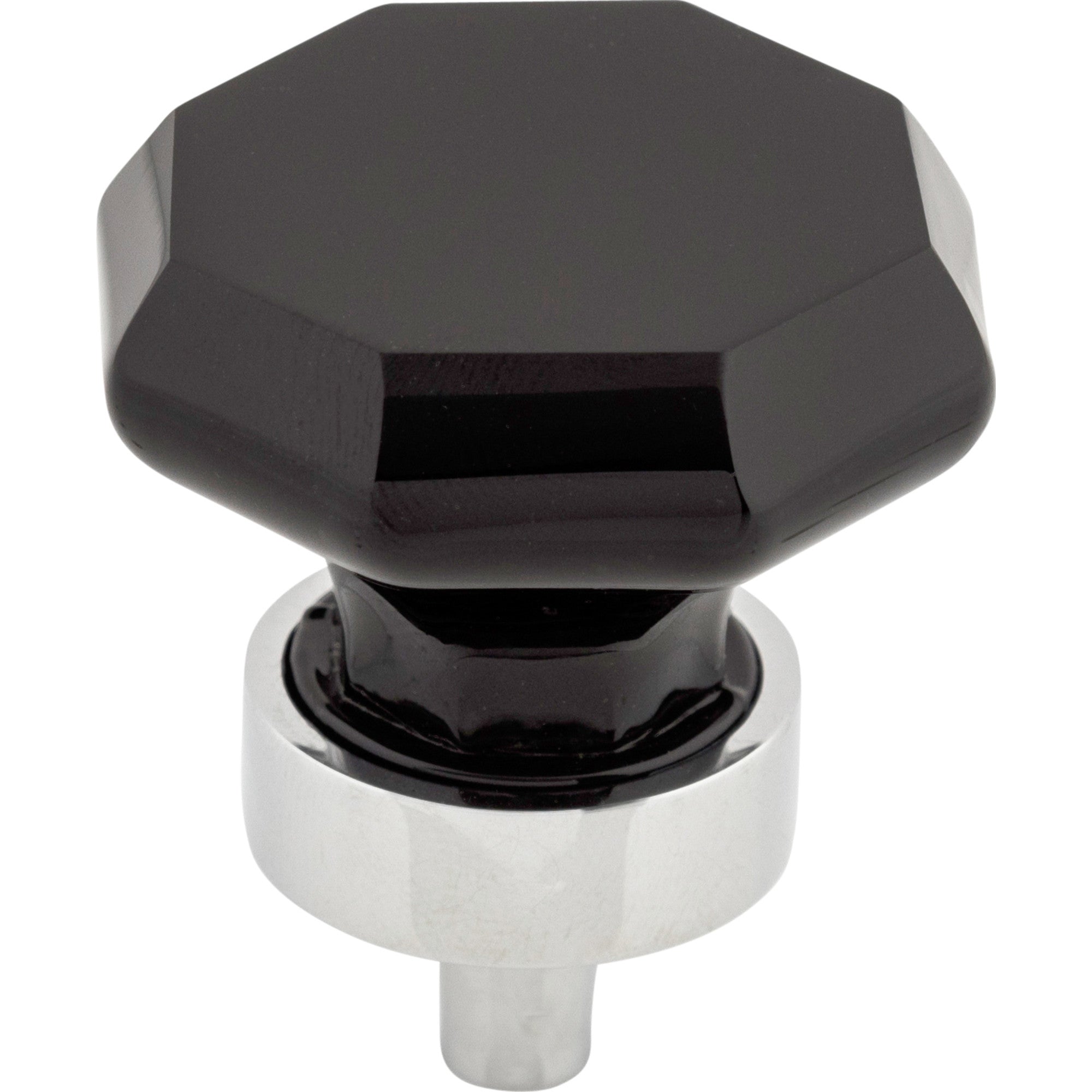 Worldwide Flooring Design Center Black Octagon Crystal Knob 1 3/8 Inch Polished Chrome Base Black Octagon Crystal Knob 1 3/8 Inch Polished Chrome Base Top Knobs Decorative Hardware