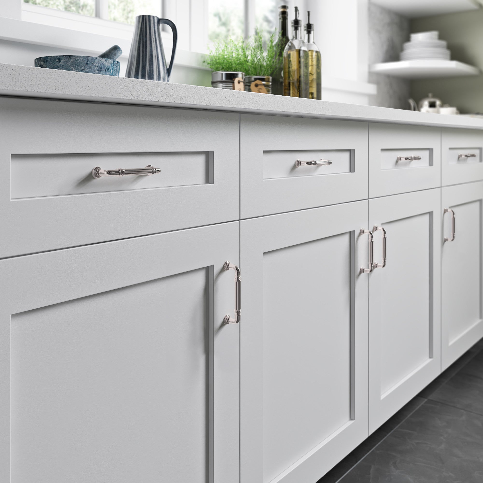 Worldwide Flooring Design Center Reeded Pull 3 3/4 Inch (c-c) Polished Nickel Reeded Pull 3 3/4 Inch (c-c) Polished Nickel Top Knobs Decorative Hardware