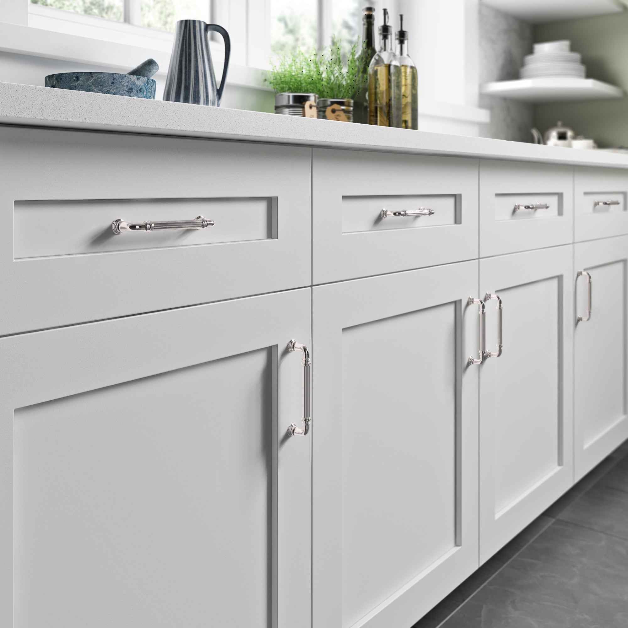 Worldwide Flooring Design Center Reeded Pull 5 Inch (c-c) Polished Nickel Reeded Pull 5 Inch (c-c) Polished Nickel Top Knobs Decorative Hardware
